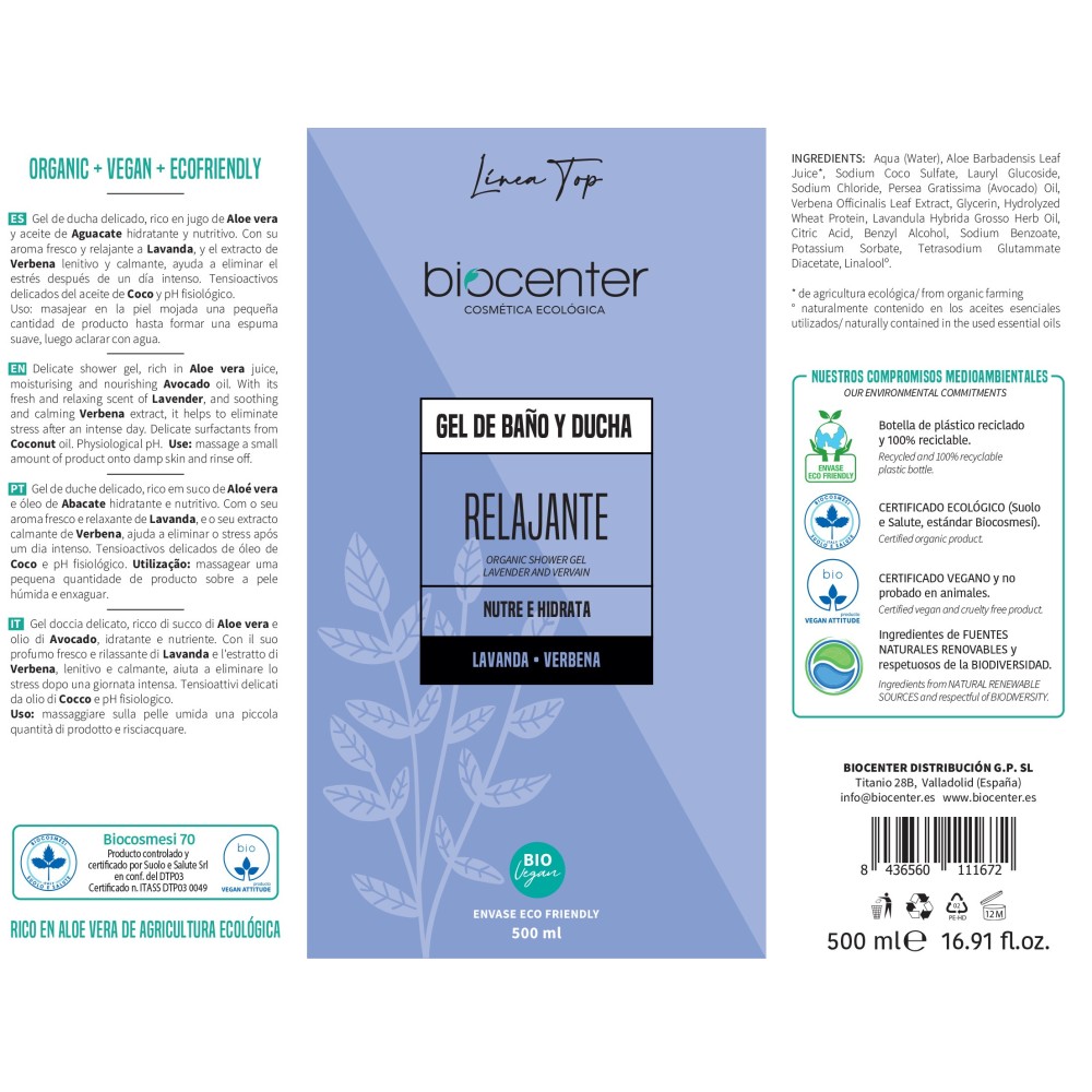 Biocenter Gel De Ba O Y Ducha Natural Relajante L Nea Top Ecol Gico