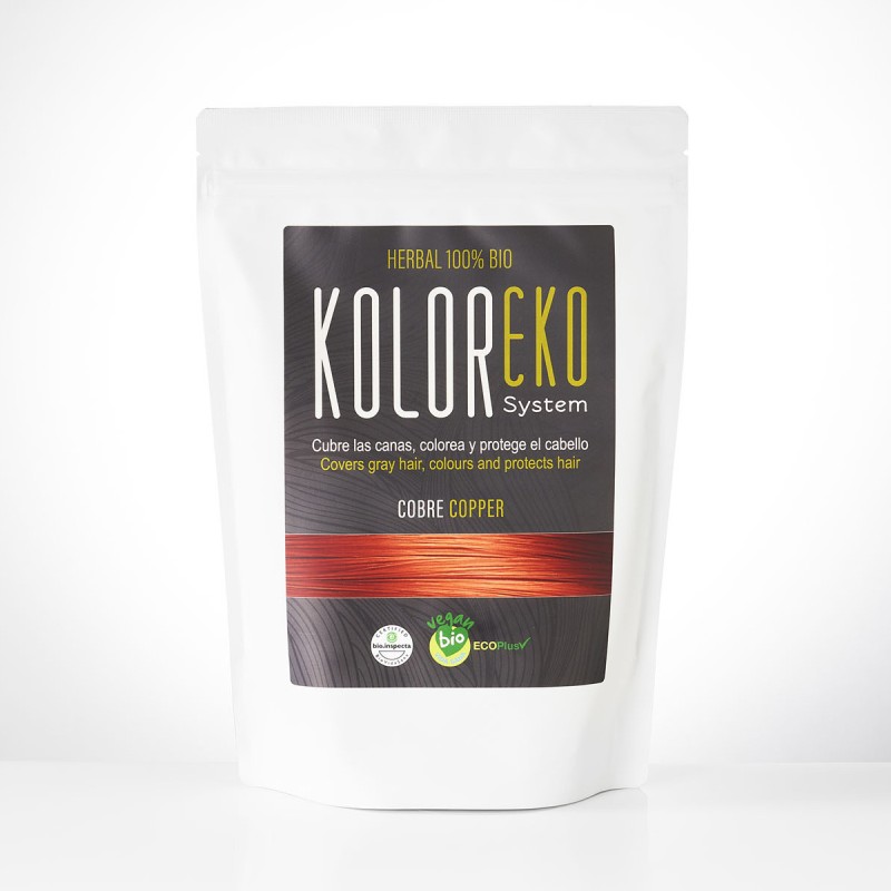 KOLOREKO Tinte natural COBRE - cubre las canas, colorea y protege el cabello - Tinte ecológico 100% Herbal Bio