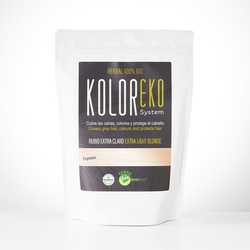 KOLOREKO Tinte natural RUBIO EXTRA CLARO - cubre las canas, colorea y protege el cabello - Tinte ecológico 100% Herbal Bio