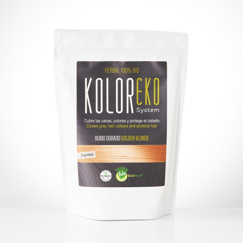 KOLOREKO Tinte natural RUBIO DORADO - cubre las canas, colorea y protege el cabello - Tinte ecológico 100% Herbal Bio