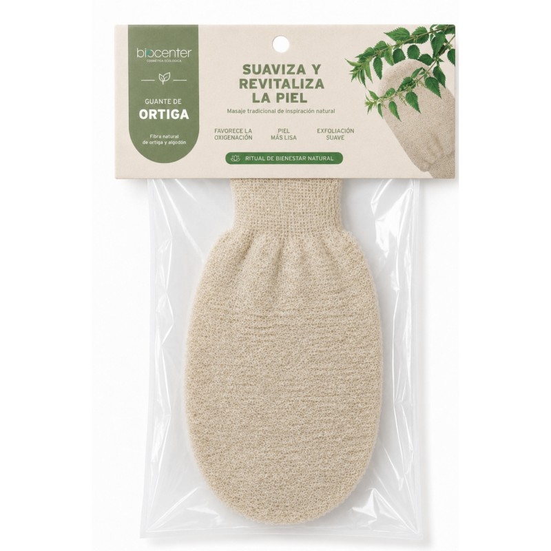 Guante de ortiga natural Biocenter para masaje corporal y exfoliación suave revitalizante